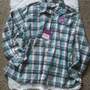 Chic Comfort Collection NEW Plaid Button Down Long Sleeve Top Size 3X